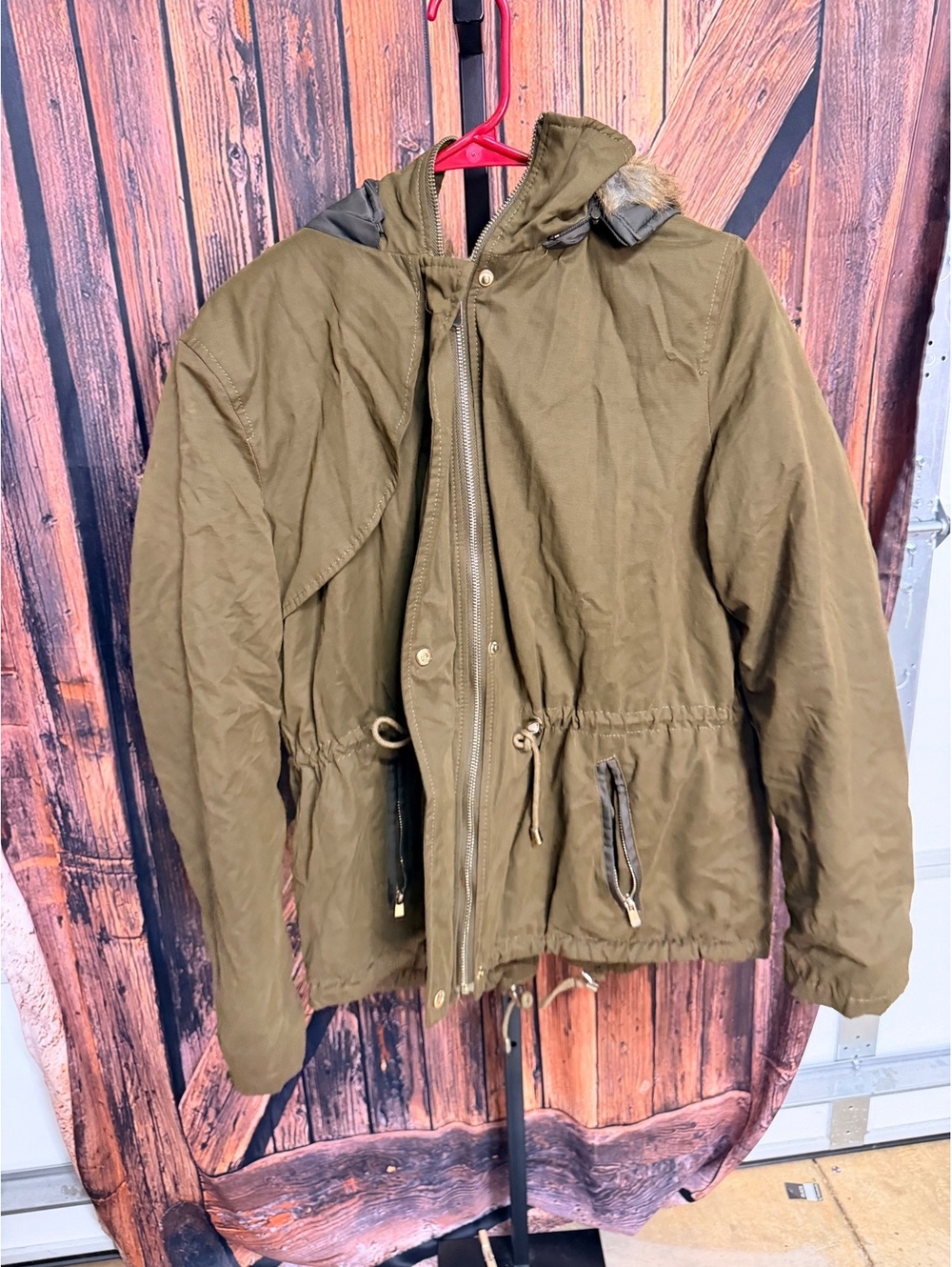 Zara Trafaluc Olive Green Parka Jacket with Faux Fur Lining, Size XL